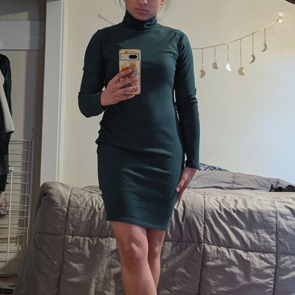 Teal Turtleneck Midi Dress